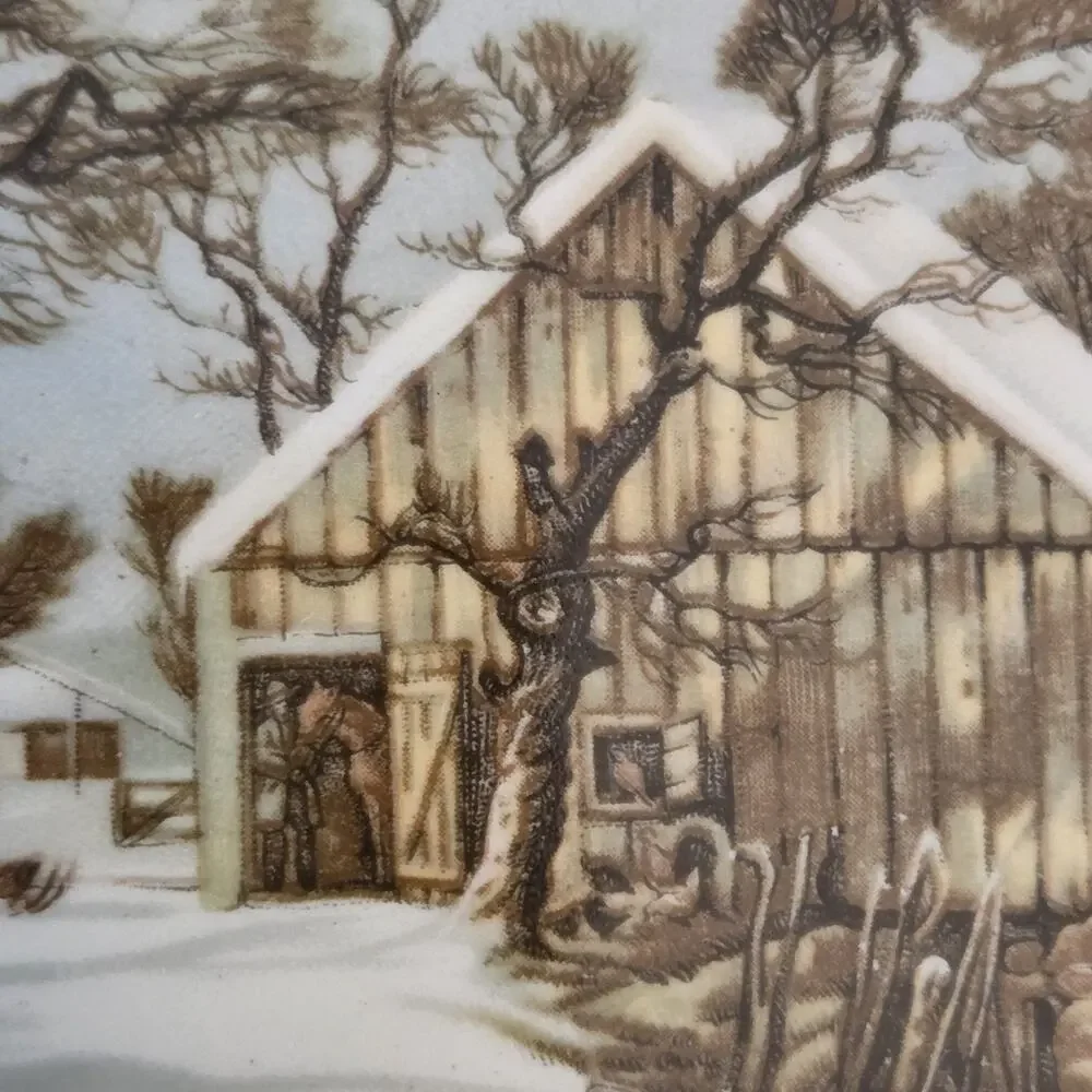 Vintage Harkerware Currier And Ives 10.25” Plate (The Old Homestead in Winter)